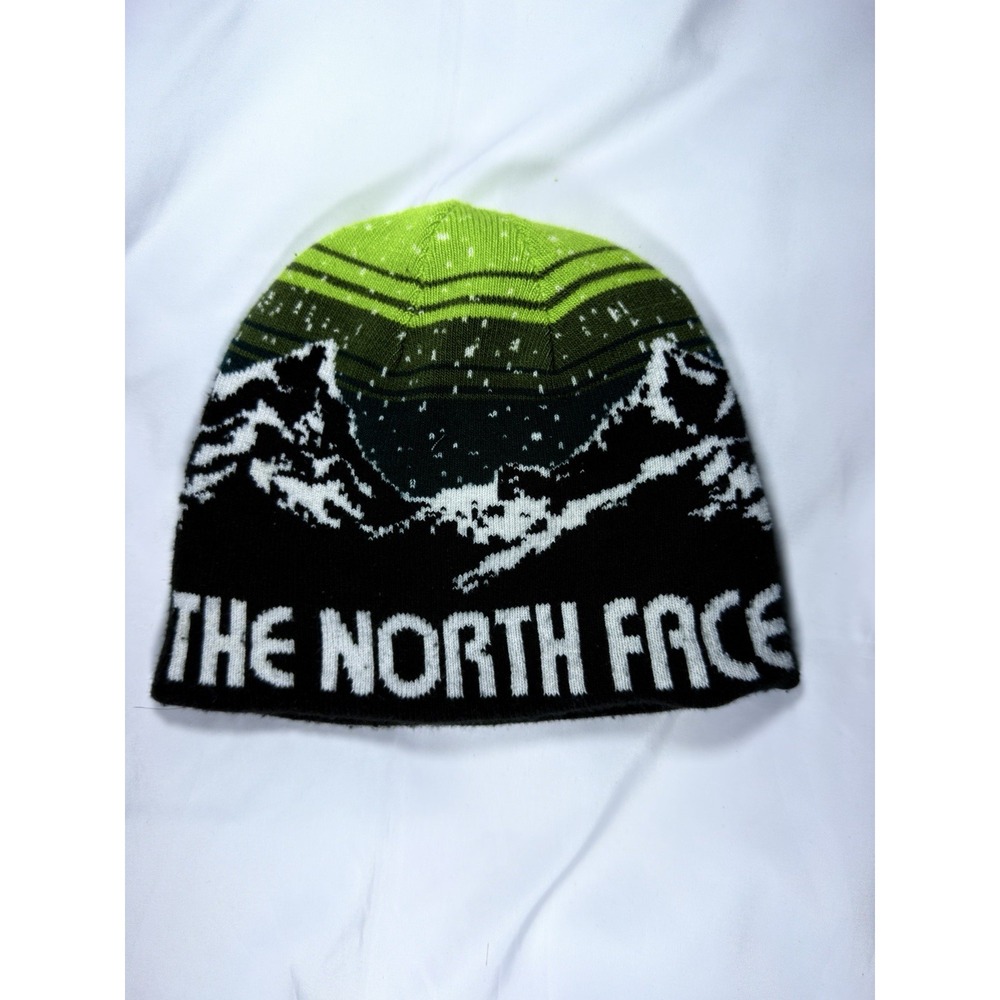 The North Face Reversible Beanie Black Green Mountain Knit Winter Hat Unisex